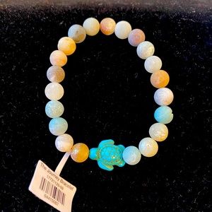 Natural stone and turquoise colored sea turtle bracelet!
